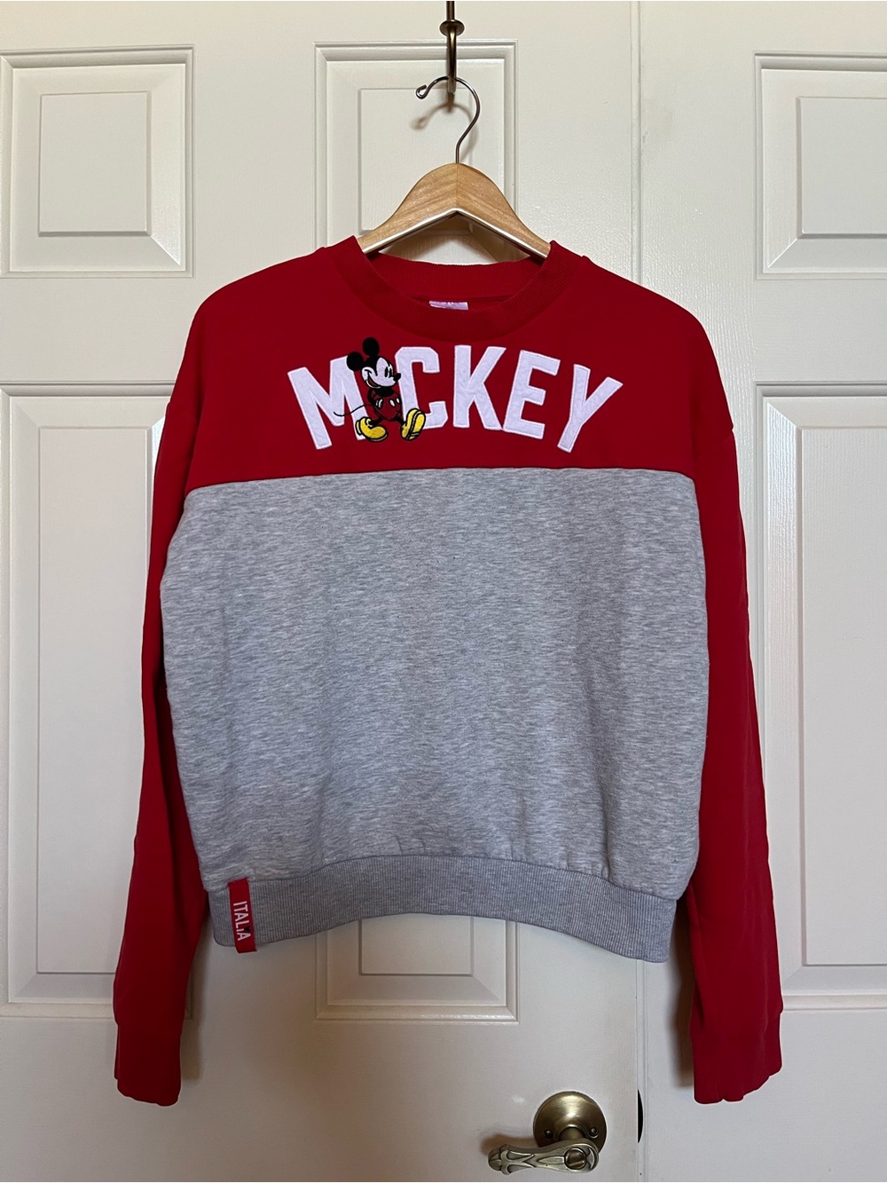 Disney Mickey Mouse Red and Gray Crewneck Sweater